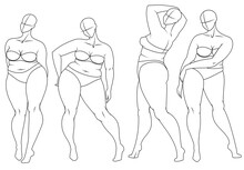 Plus Size Fashion Figure Templates. Exaggerated Croquis For Fashion Design And Illustration. Vector Illustration	
