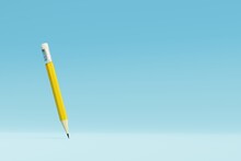 Yellow Drawing Pencil Staying On Blue Background. 3d Render