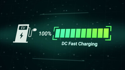 Wall Mural - battery charging status interface of electric vehicle using dc fast charger from charging station, 3