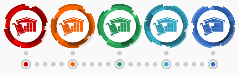 Aufkleber - Warehouse and shipping barrow, delivery, freight concept concept vector icon set, flat design pointers, infographic template