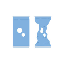 Icon Or Symbol. Cans That Are Still Good And Cans That Are Dented And Damaged. Object Condition. Before After. Cartoon Flat Illustration. Concept Design. Element