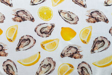 牡蠣とレモンの布地