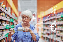 Senior Woman Shopping In Supermarket During Inflation
