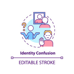 Poster - Identity confusion concept icon. Confused thoughts and feelings. Stage of coming out abstract idea thin line illustration. Isolated outline drawing. Editable stroke. Arial, Myriad Pro-Bold fonts used