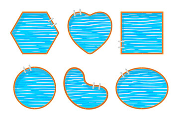 Sticker - Swimming pools of different shapes vector illustrations set. Top view of swimming pools with water and staircase for plan isolated on white background. Vacation, summer, recreation, sports concept