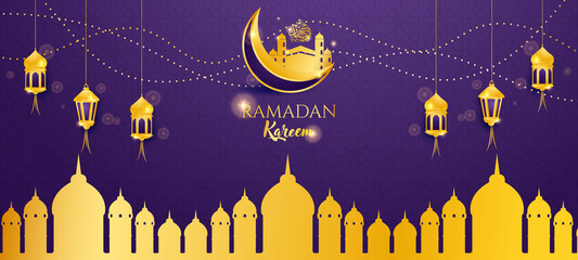 Wall Mural - Ramadan vector background. Arabic calligraphic text of Ramadan Kareem. Eid Al fitr, Eid Mubarak, Eid Al Adha mubarak background design