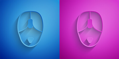 Canvas Print - Paper cut Computer mouse icon isolated on blue and purple background. Optical with wheel symbol. Paper art style. Vector