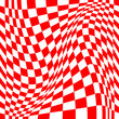 The concept of a red distorted chessboard. Abstract 3D illusion. Vector illustration.