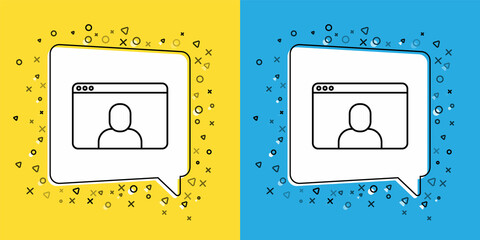 Poster - Set line Video chat conference icon isolated on yellow and blue background. Online meeting work form home. Remote project management. Vector