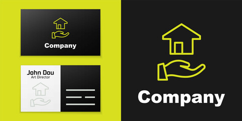 Poster - Logotype line Realtor icon isolated on black background. Buying house. Logo design template element. Vector