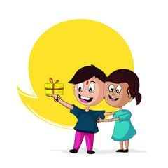 Wall Mural - 
Indian brother and sister carecter with rakhi for Indian festival Raksha Bandhan Greeting Card Template Design. 
