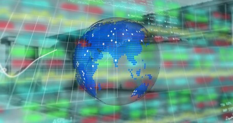 Poster - Animation of globe over financial graphs and data