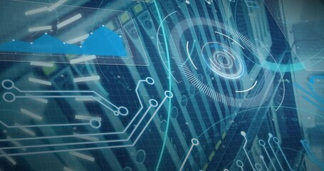 Poster - Animation of processing circle and 5g over computer wires