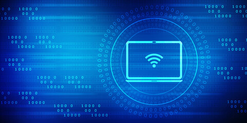 Poster - 2d illustration WiFi symbol with laptop