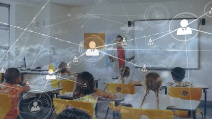 Poster - Animation of network of connections over diverse group of pupils with female teacher