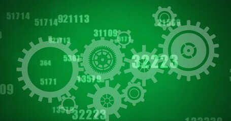 Poster - Animation of falling numbers and gears over green background