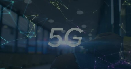 Poster - 5g text and network of connections against mid section of a woman using smartphone