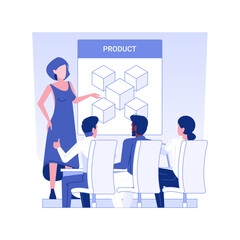 Poster - Project closure isolated concept vector illustration. Woman presenting new business project, IT company, management and development, working workflow, product release vector concept.