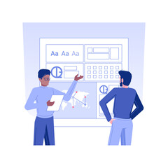 Poster - Style guide isolated concept vector illustration. Smiling client getting style guide for app usage, IT company business, software development, color scheme, UI design vector concept.