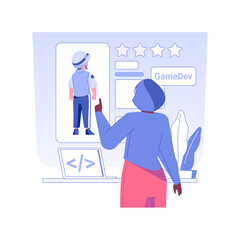 Poster - Online game development isolated concept vector illustration. Software engineer creating new online game, IT company specialist, back end development, modern technology vector concept.