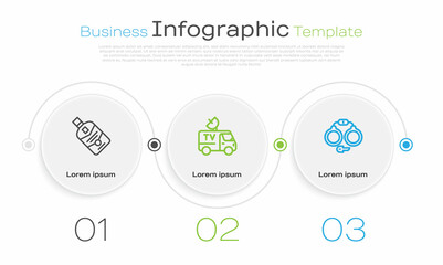 Poster - Set line Whiskey bottle, TV News car and Handcuffs. Business infographic template. Vector