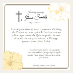 card template funeral with two yellow flowers