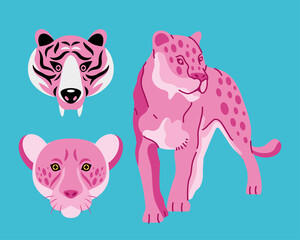 Wall Mural - pink wild felines animals