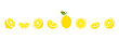 © Віталій Баріда - Lemon cut slices vector set. Whole, half and slice chopped lemon fruit flat collection. Citrus elements group. Illustration isolated on white background.
