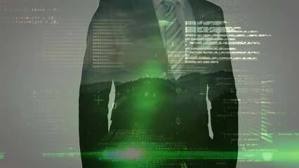 Poster - Animation of financial data processing over businessman
