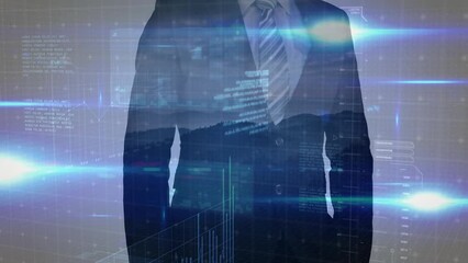 Poster - Animation of financial data processing over businessman