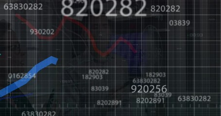 Poster - Animation of financial data processing over group of diverse business people