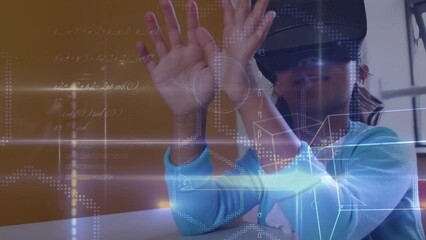 Poster - Animation of mathematical formulas over biracial wearing vr headset