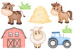 Watercolor set of farm animals on a white isolated