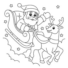 Christmas Santa Sleigh And Reindeer Coloring Page
