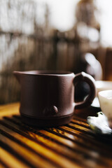 teapot with Chinese tea stands on a stand