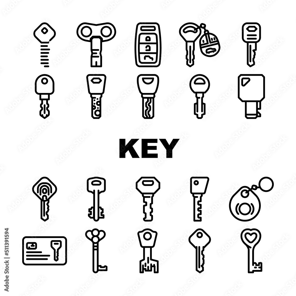 Key For Open And Close Padlock Icons Set Vector. Vintage And Modern ...