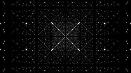 Fototapete - White wireframe matrix cube for future innovation digital concept. Abstract futuristic structure with dots. Rectangular percpective background with nodes on a grid. Virtual reality illustration with