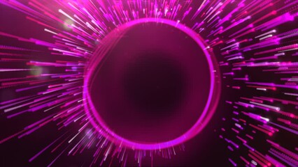 Poster - Bright rotating ring with moving beams. Motion. Colored ring rotates with bright rays moving around. Particles move in stream from ring in center