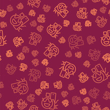 Brown Line Basic Geometric Shapes Icon Isolated Seamless Pattern On Red Background. Vector