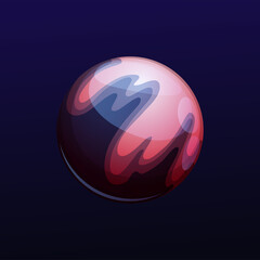 Poster - Dark mysterious glossy planet, fantastic vector comet. Fantasy Ui game object, galaxy meteor, space globe with pink and dark stains on surface, isolated sphere in universe, alien world single object