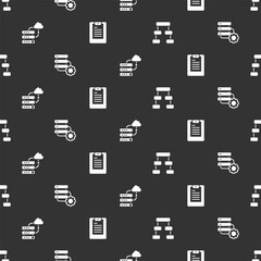 Poster - Set Hierarchy organogram chart, Server and gear, Network cloud connection and Server, Data report on seamless pattern. Vector