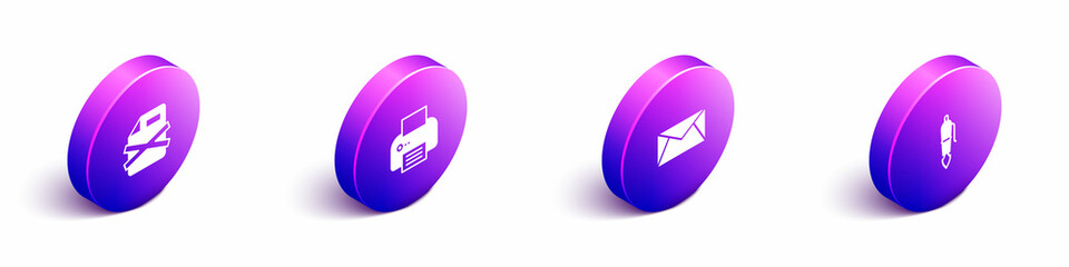 Poster - Set Isometric Delete file document, Printer, Mail and e-mail and Fountain pen nib icon. Vector