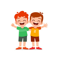 Sticker - little kid hug best friend and feel happy