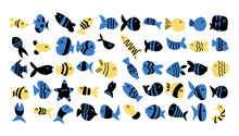 Simple Cute Fish Icon Vector Collection Set