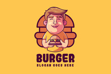 Smile Boy Holding A Burger Mascot Logo