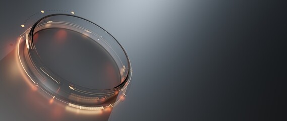 Poster - 3d rendering of glossy glass cylinder shape surrounded by glowing led futuristic sci fi style circul