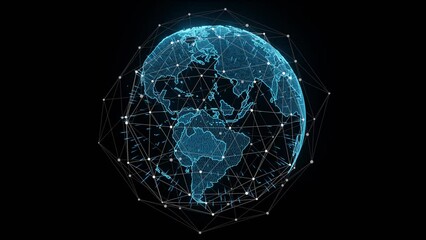 Wall Mural - Tech earth globalization in 3d animation. Global Business dots on rotating planet.