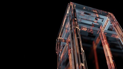 Poster - 3d rendering of abstract technology background. glass glossy blocks with glowing led digital data. f