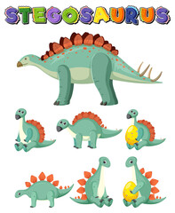 Wall Mural - Set of cute stegosaurus dinosaur cartoon characters