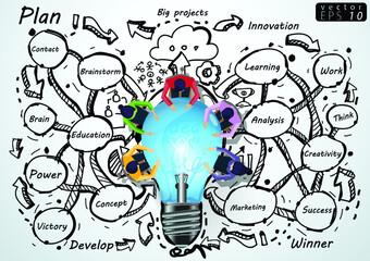  Illustration business.design modern  idea and concept think creativity. for brainstorm,Social network,success,plan,think,search,analyze,communicate, futuristic idea innovation technology.